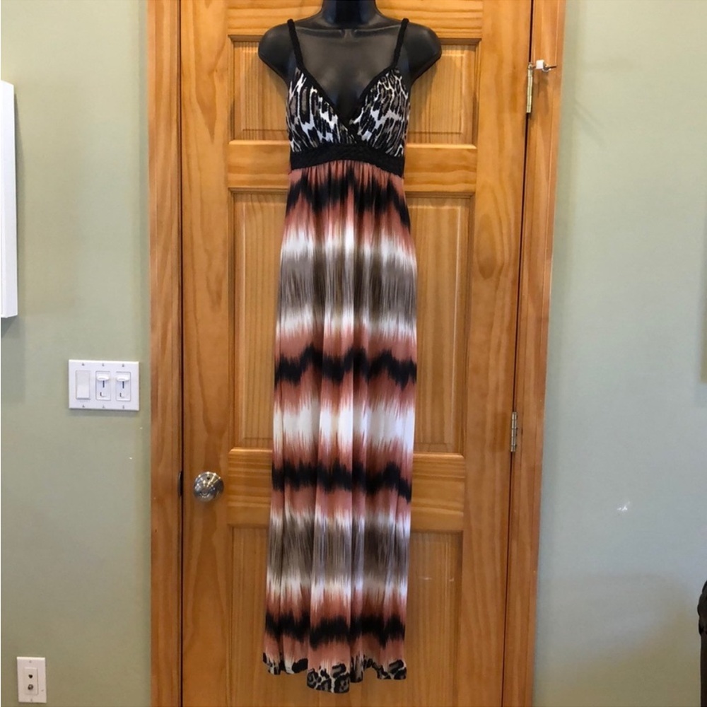 Leopard And Abstract Stripe Print Maxi Dress - image 1